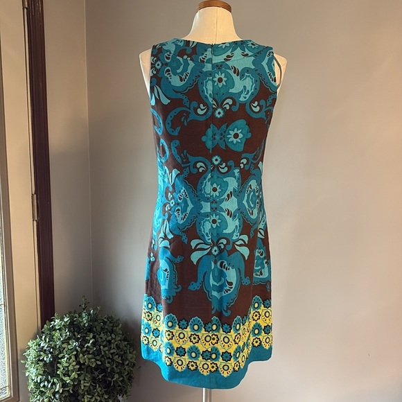 Elizabeth Howard linen abstract print sheath dress sleeveless round neck size 6 - Picture 6 of 12